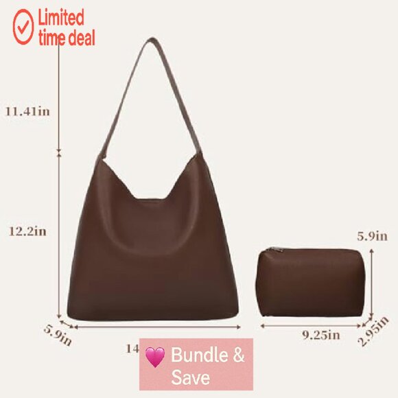 Soft Vegan Leather Hobo Bag, Slouchy Tote for Work Travel Everyday - Picture 7 of 8